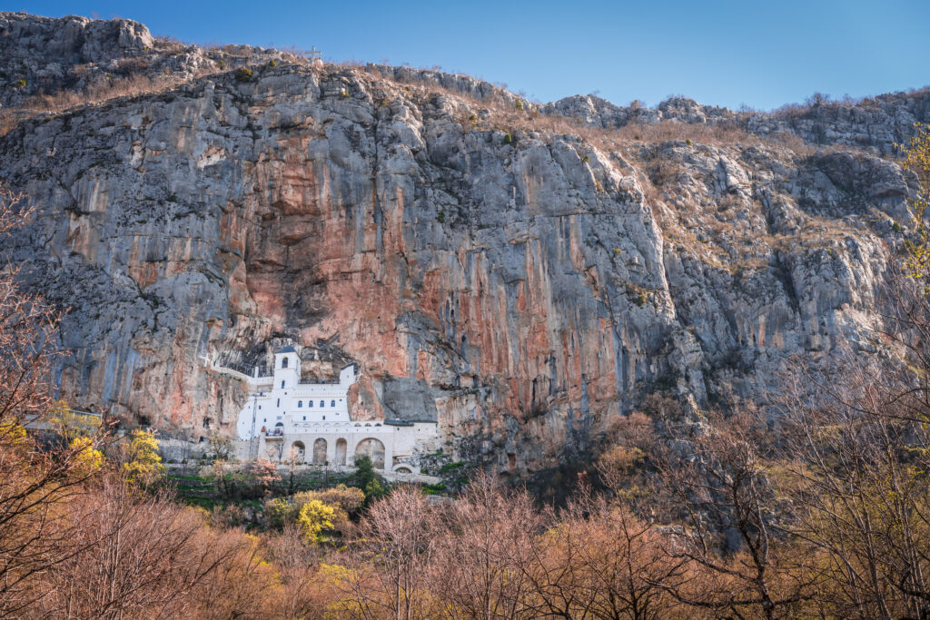 Stunningly located famous landmark Ostrog Orthodox monastery in Montenegro