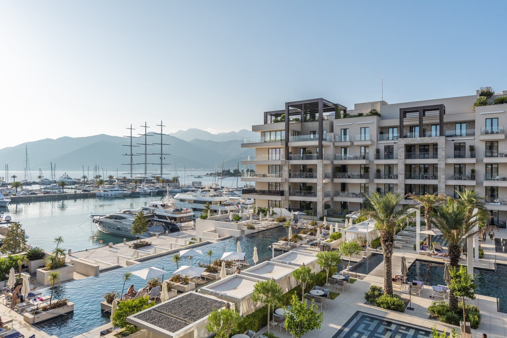 1 Tivat Porto Montenegro three bedroom apartment in the Aqua building with a view of the swimming pools and the sea 1